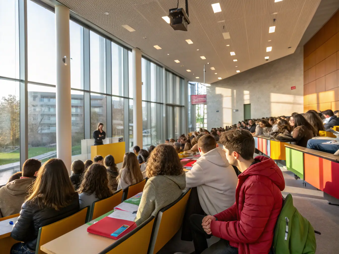 A photograph of a group of students participating in an educational workshop about local history, held in a historic building.