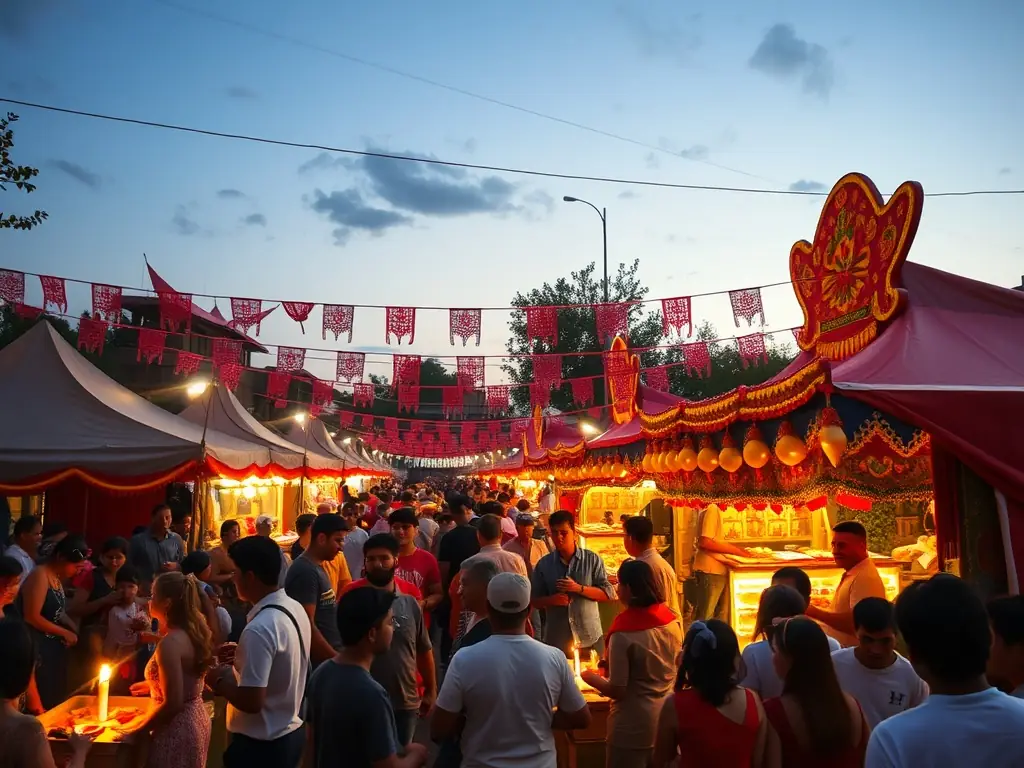 A photograph depicting a community event celebrating local heritage, featuring traditional music, crafts, and food, bringing together residents of all ages.