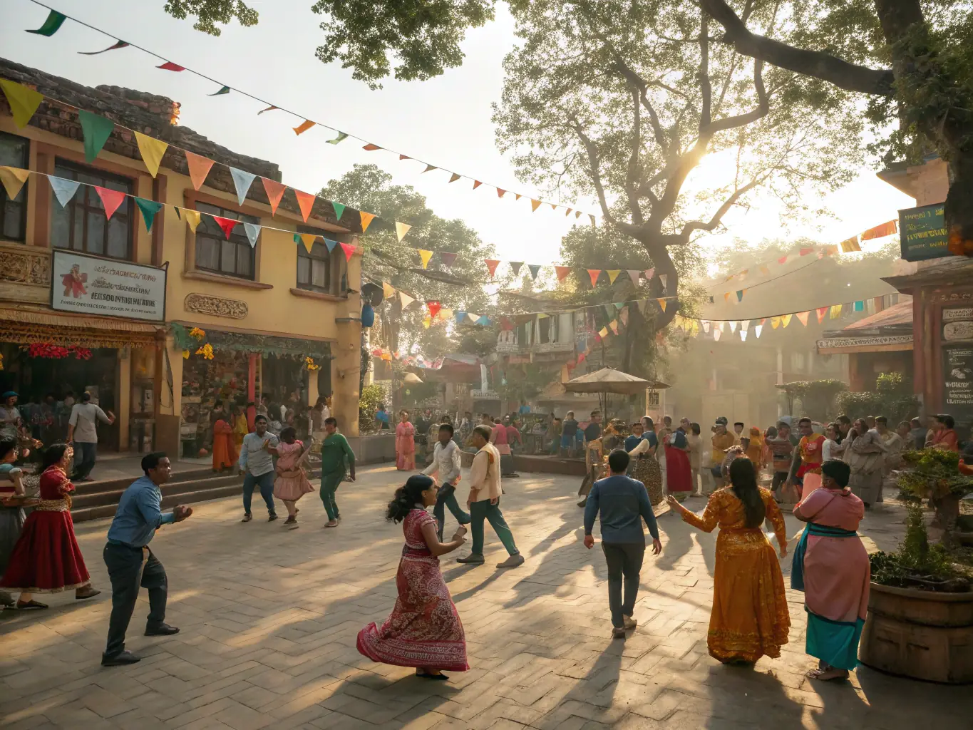 A vibrant community event taking place in the town square, showcasing the organization's efforts to promote community engagement.
