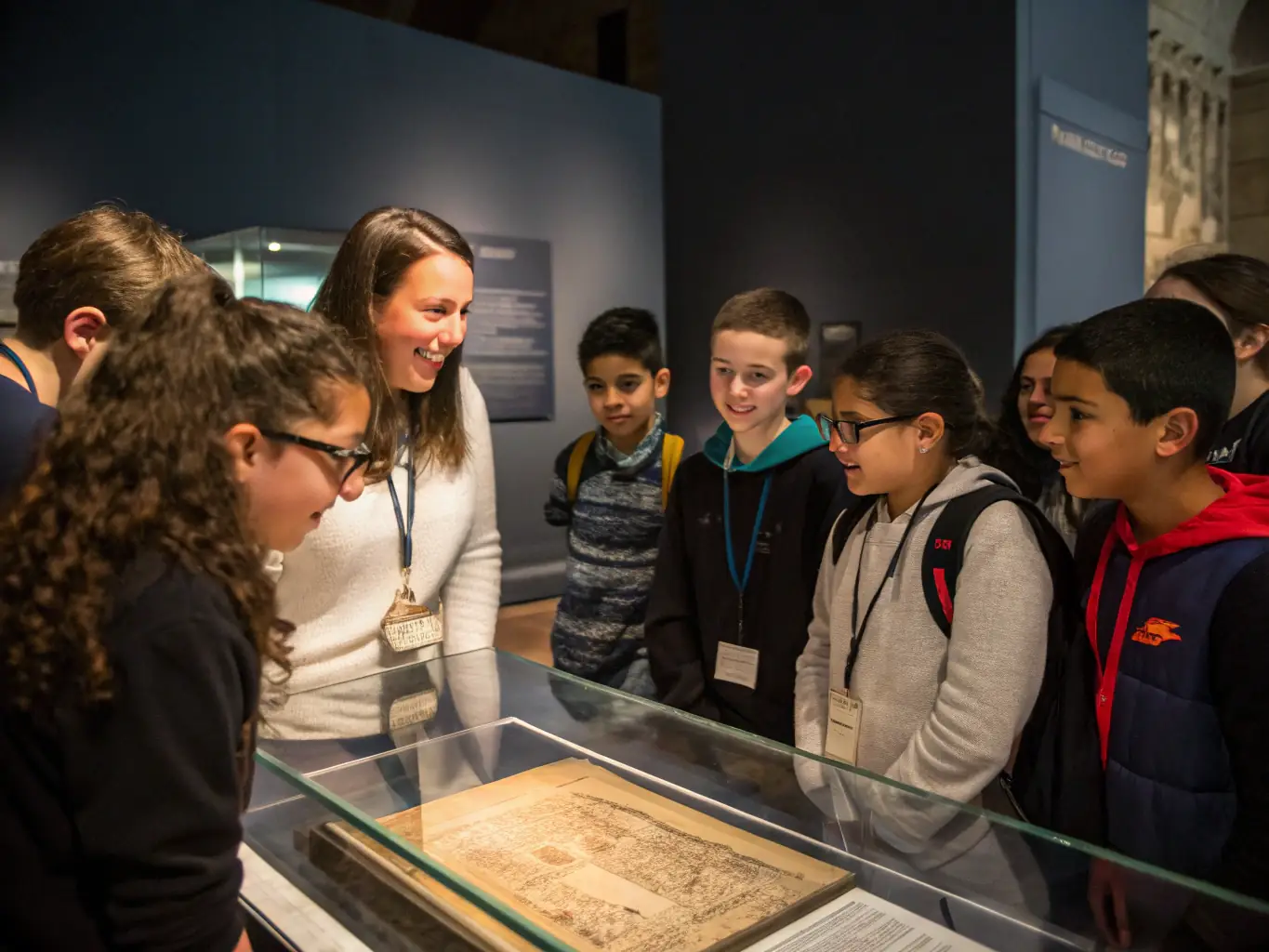 A photograph capturing a group of local students participating in an educational tour of a historical site in Saint Martin Valmeroux, guided by a knowledgeable historian.