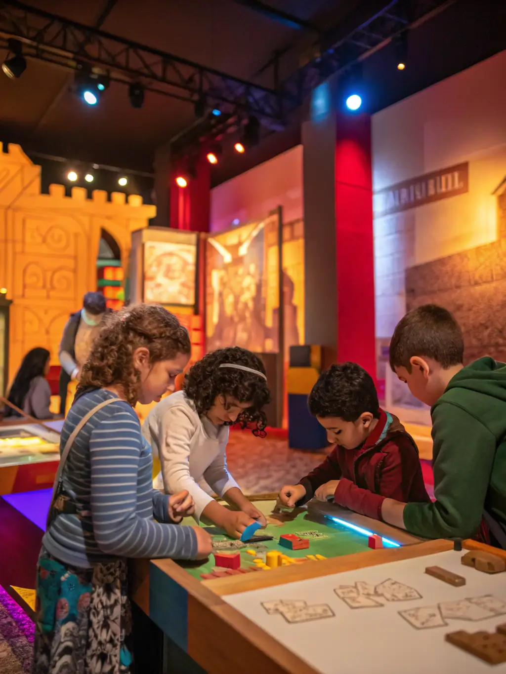 A photograph of children participating in a heritage-themed workshop, learning about local history through interactive activities.